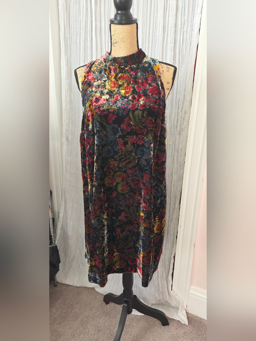 LOFT Multicolor Floral Velvet Mini Dress